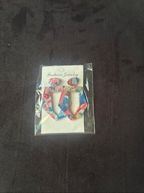 Fashion Jewelry Pink Blue White Marble Earrings - Women Accessories